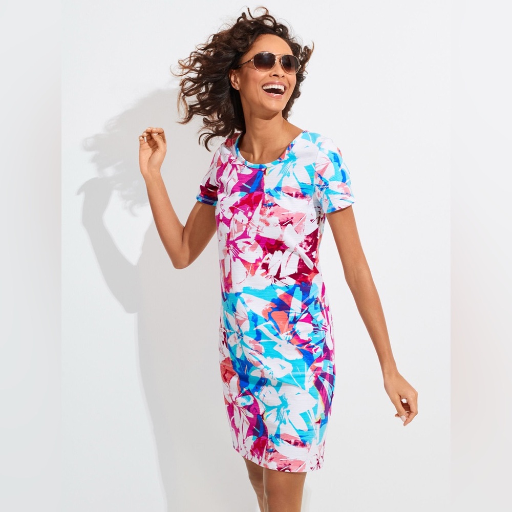 Talbots CROSS BACK COZY CRUSH DRESS - BRUSHED FLORAL EUC Large